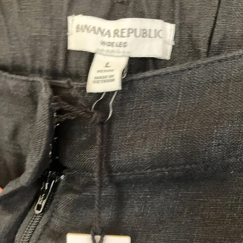 Banana Republic Women The Everyday Wide Leg Linen Pant Large Petite Black SP NWT